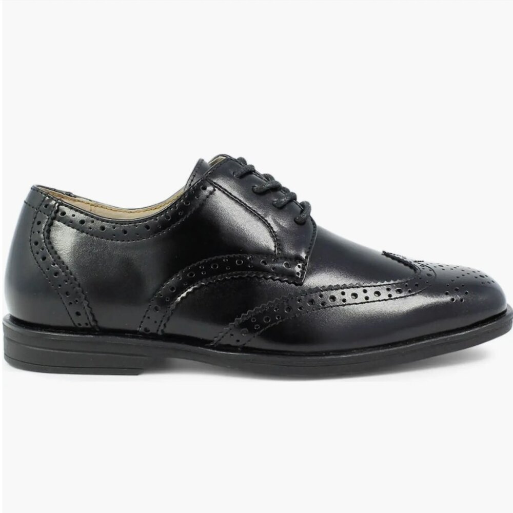 Size 3.5 M Leather Wingtip Oxford Shoes, Black, FLORSHEIM